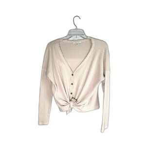 American Eagle Plush Ivory Button Down Waffle Knit thermal Long Sleeve Top S